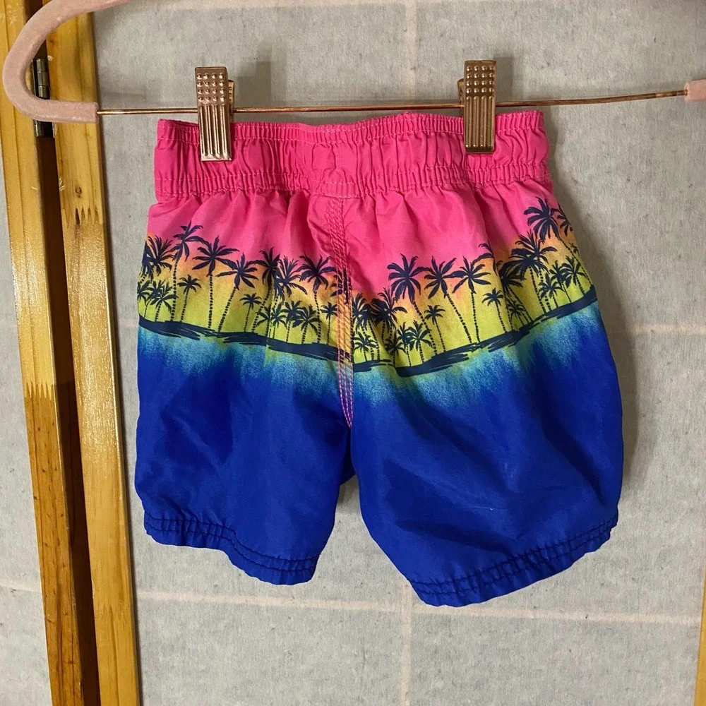 OshKosh‎ B'gosh Kids Toddler Boys 2T Swim Trunks Shorts Tropical Palm Tree Blue